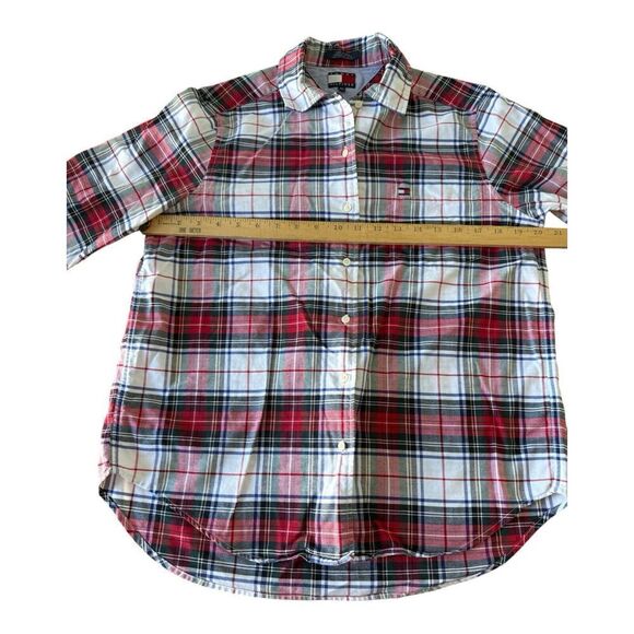 Tommy Hilfiger Shirt Womens L (10) Red White Blue Plaid Cotton Button Up Classic - Picture 6 of 9